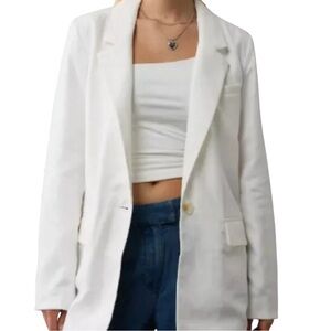 NWT ($99.5) American Eagle White Linen-Blend Oversized Blazer